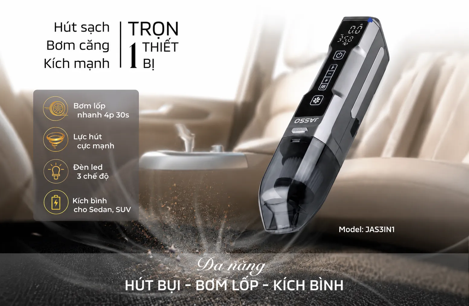 MÁY HÚT BỤI - BƠM LỐP - KÍCH BÌNH JAS3IN1